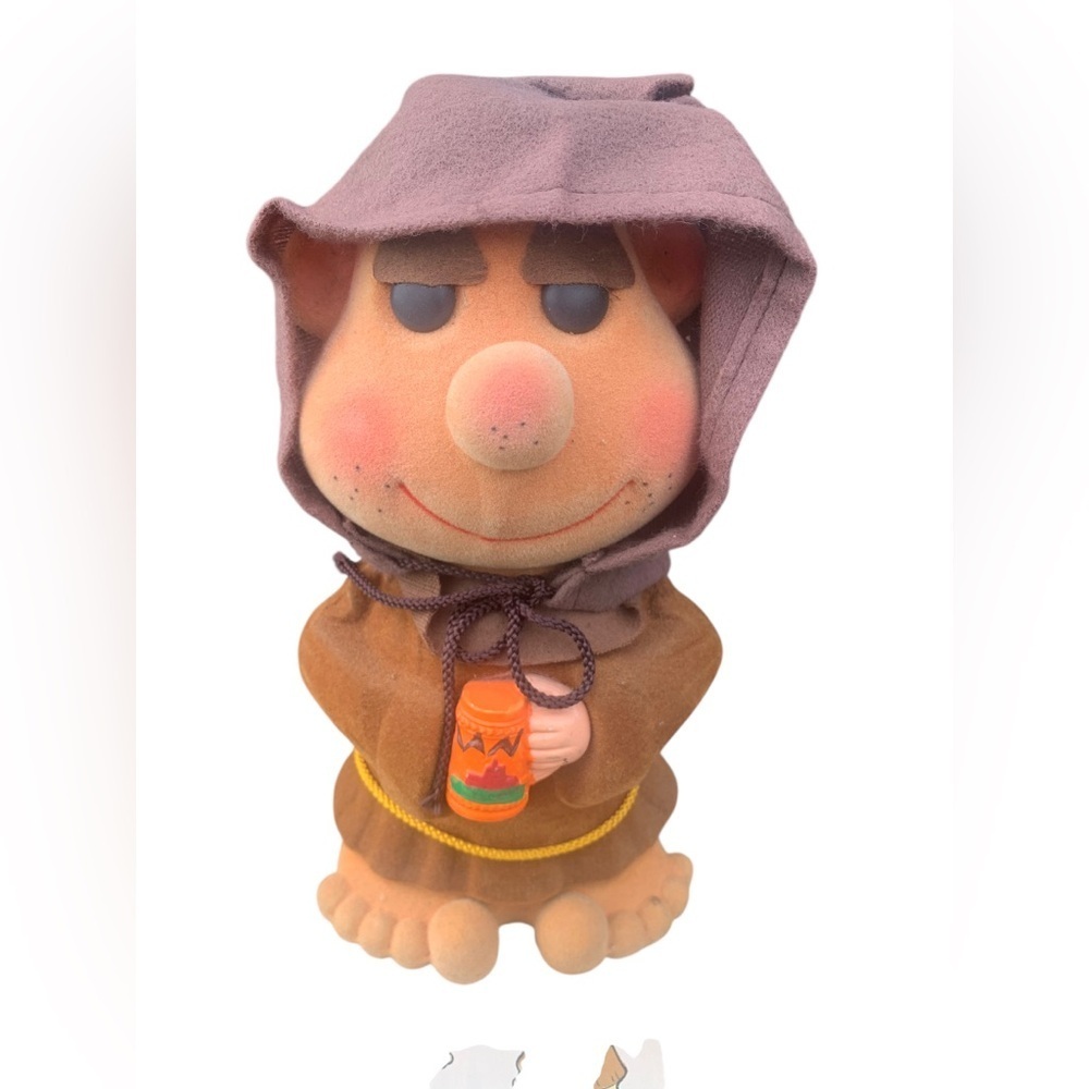 New Old Stock 1970s Monk Coin Bank Friar Flocked